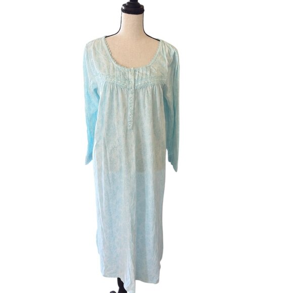 Nightgown Croft And Barrow Cottage Core Long Sleeve Nightgown Satin Ribbon Lace - Picture 1 of 4